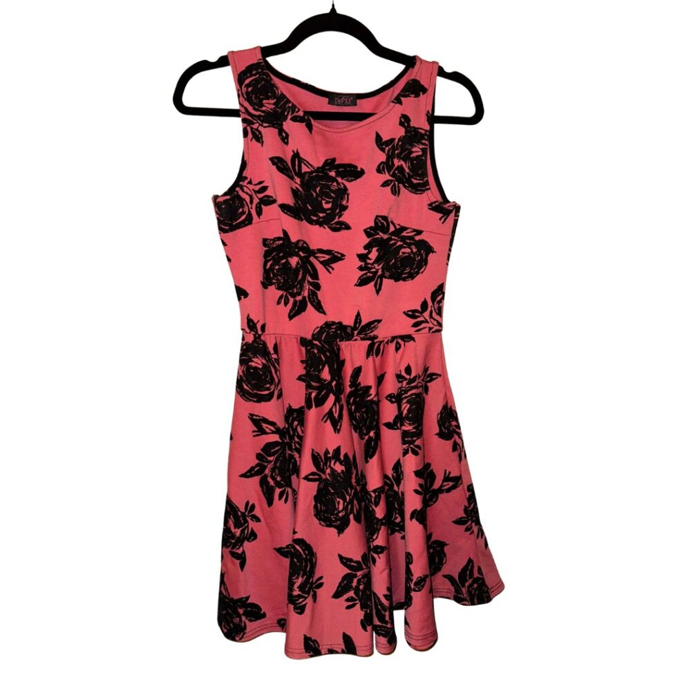 Mini-Midi Pink Dress with Black Floral Accents Sz 10